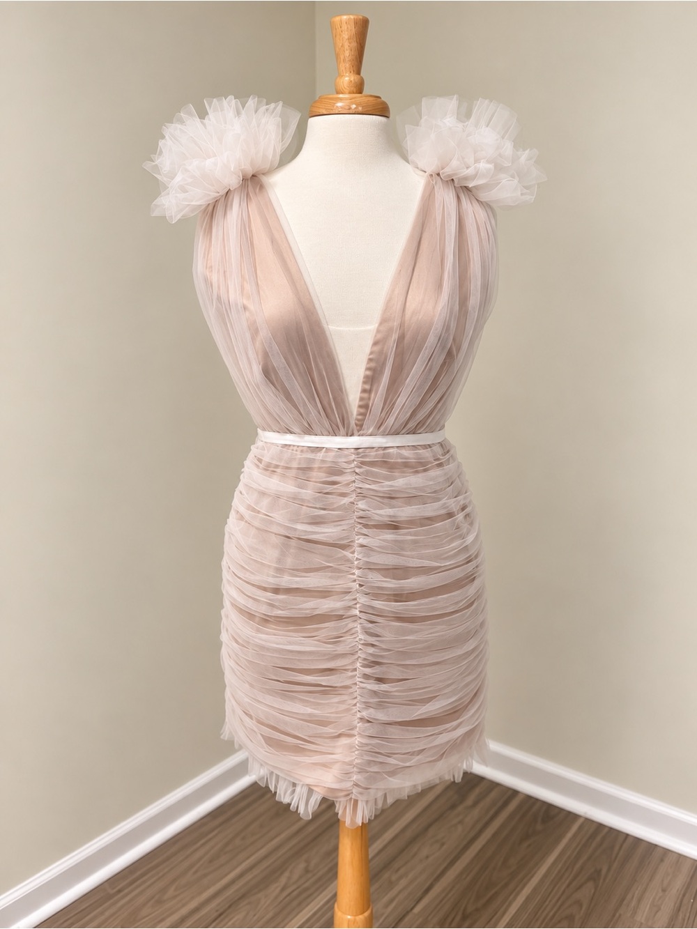 Selfie Leslie Ruched Tulle Mini Dress – Size Large NWT